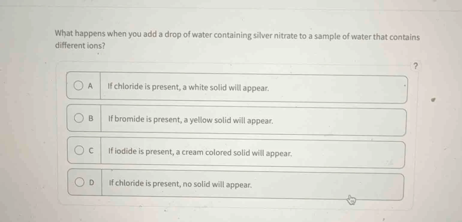 what happens when you add a drop of water containing silver nitrate to …