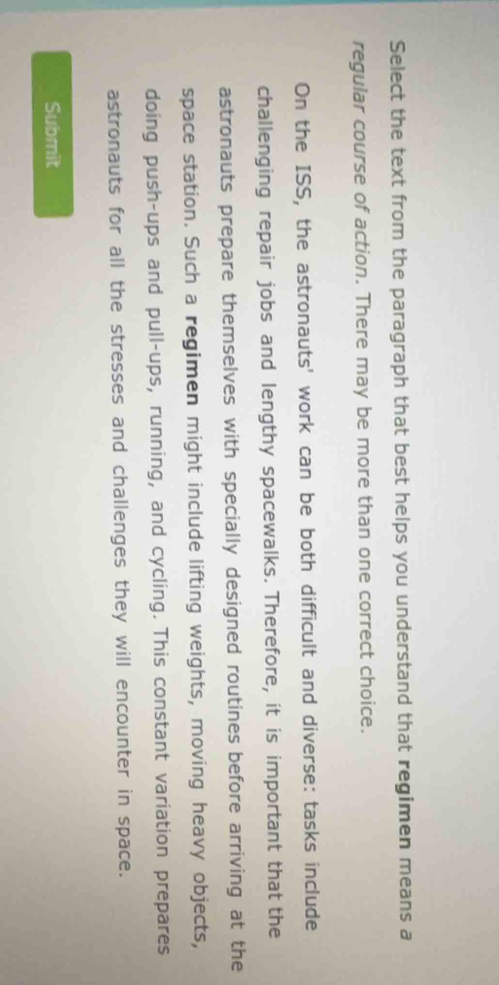 select the text from the paragraph that best helps you understand that …