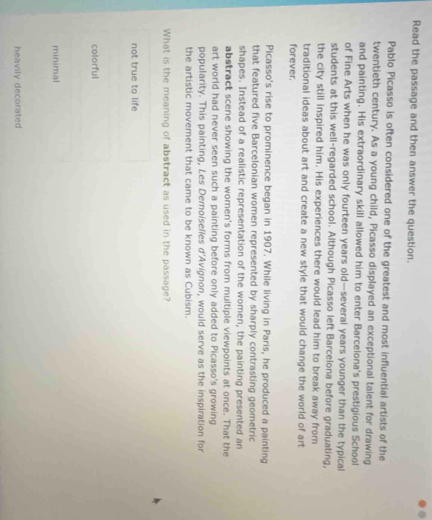 read the passage and then answer the question. pablo picasso is often c…