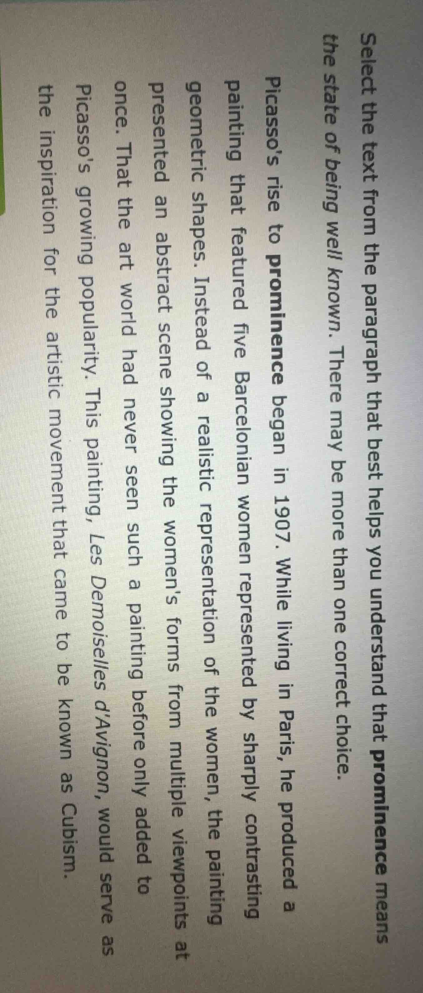 select the text from the paragraph that best helps you understand that …
