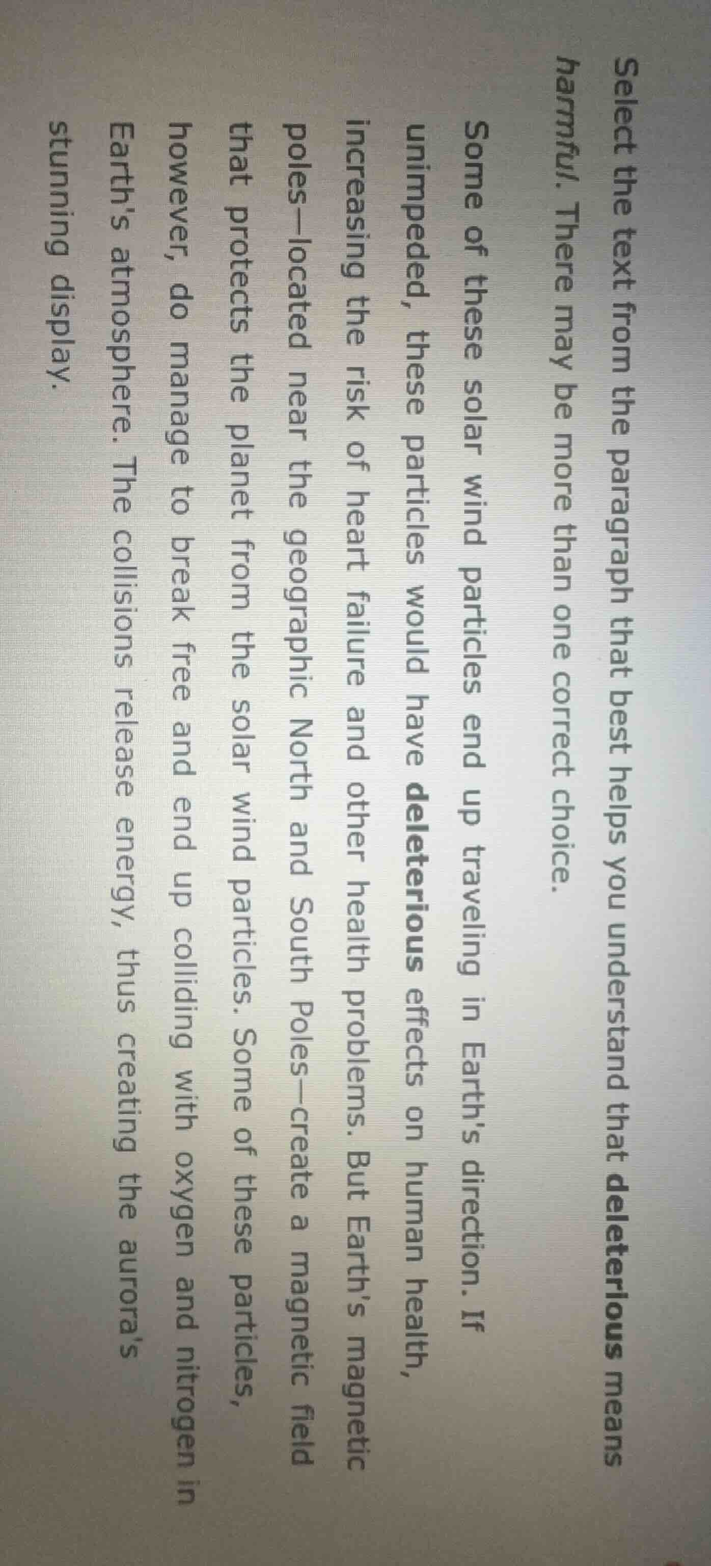 select the text from the paragraph that best helps you understand that …