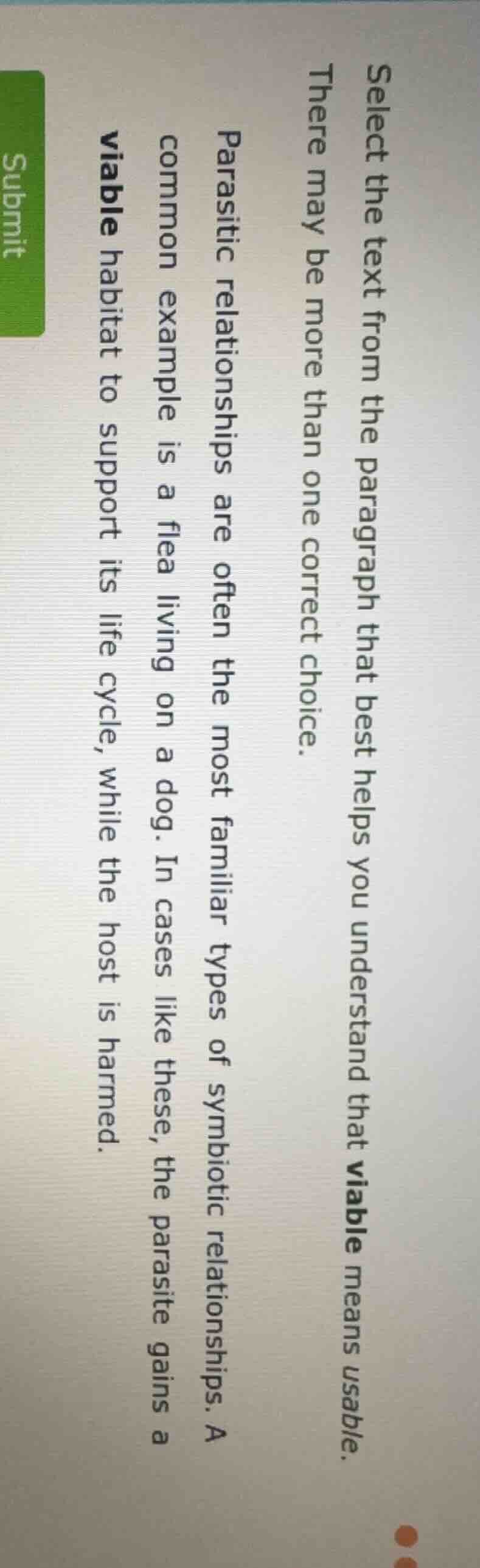 select the text from the paragraph that best helps you understand that …