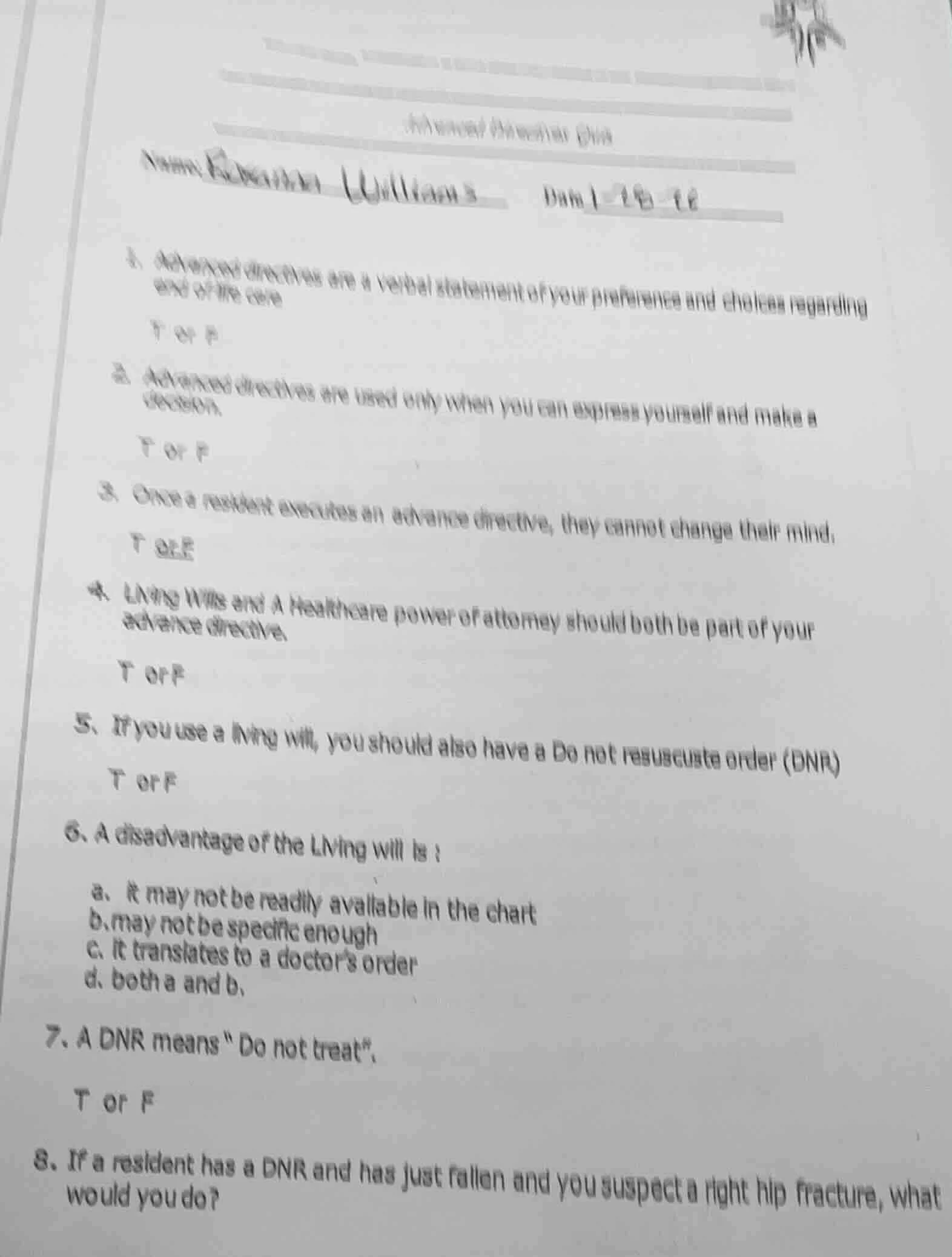 1. advanced directives are a verbal statement of your preferences and c…