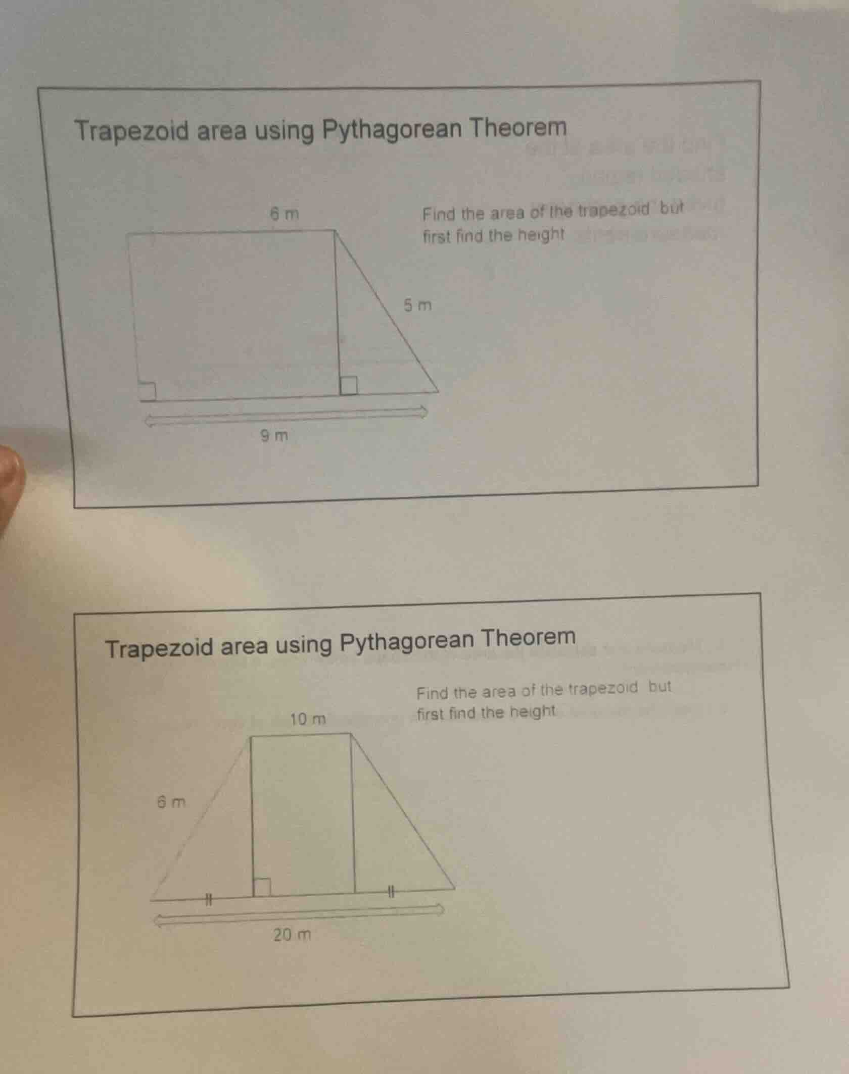 trapezoid area using pythagorean theorem 6 m find the area of the trape…