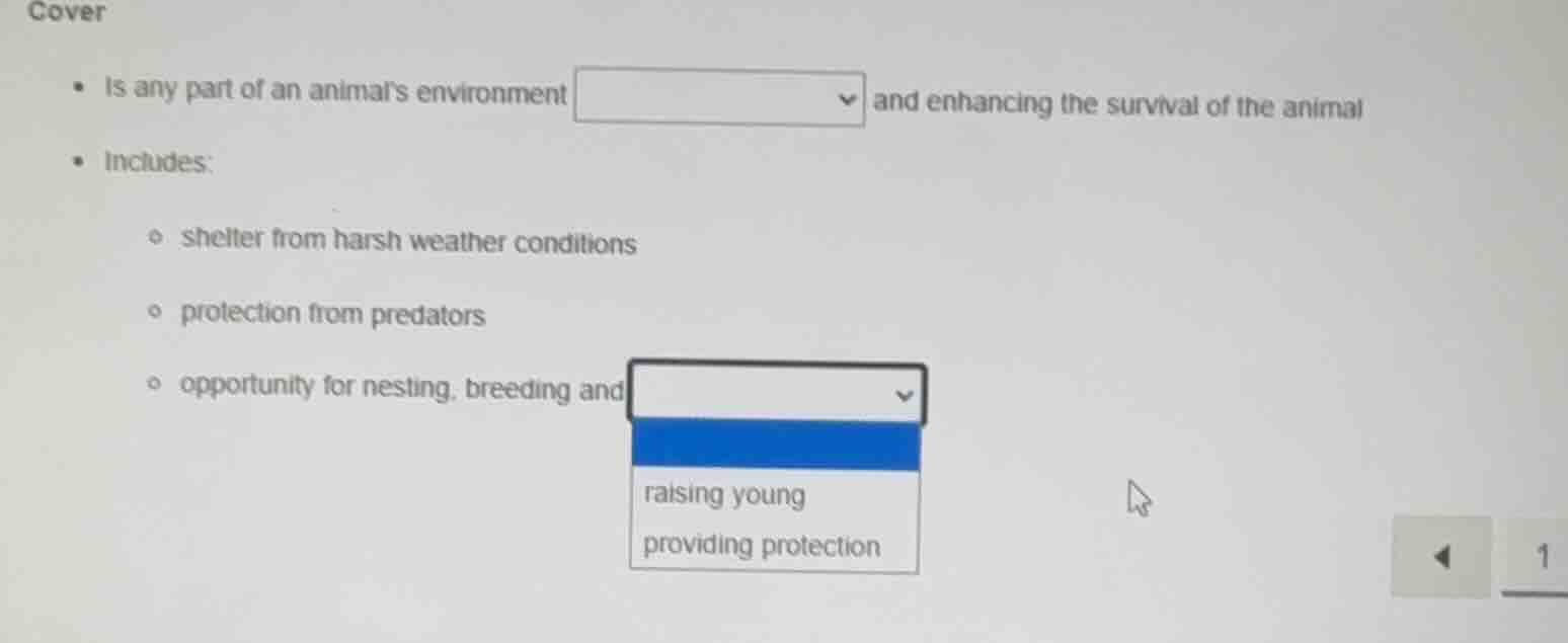 cover - is any part of an animal’s environment and enhancing the surviv…