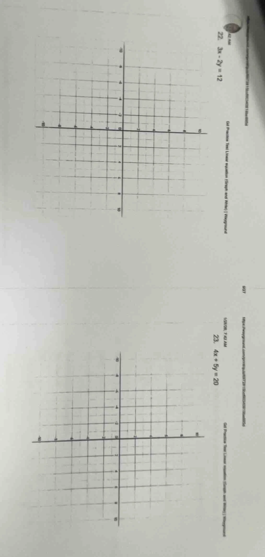 22. 3x - 2y = 12 23. 4x + 5y = 20