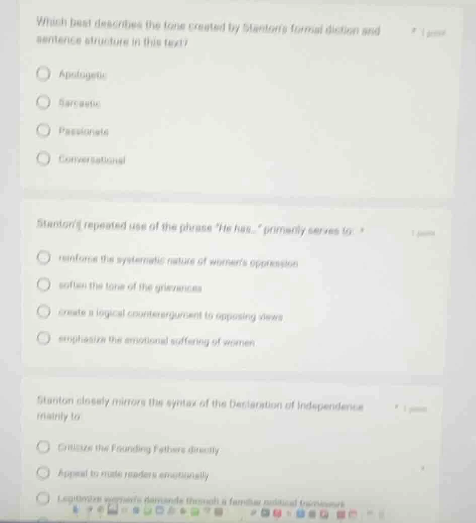 which best describes the tone created by stanton’s formal diction and s…