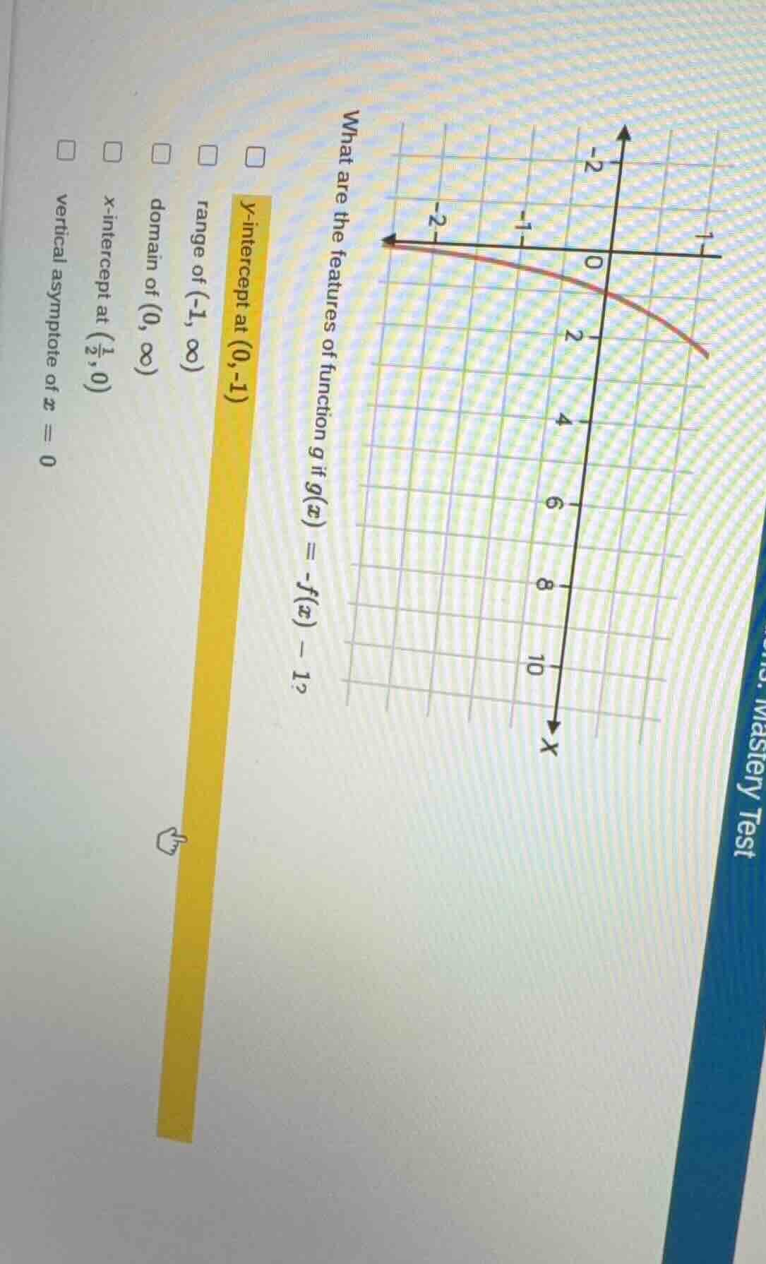 what are the features of function g if ( g(x) = -f(x) - 1 )? ( y )-inte…