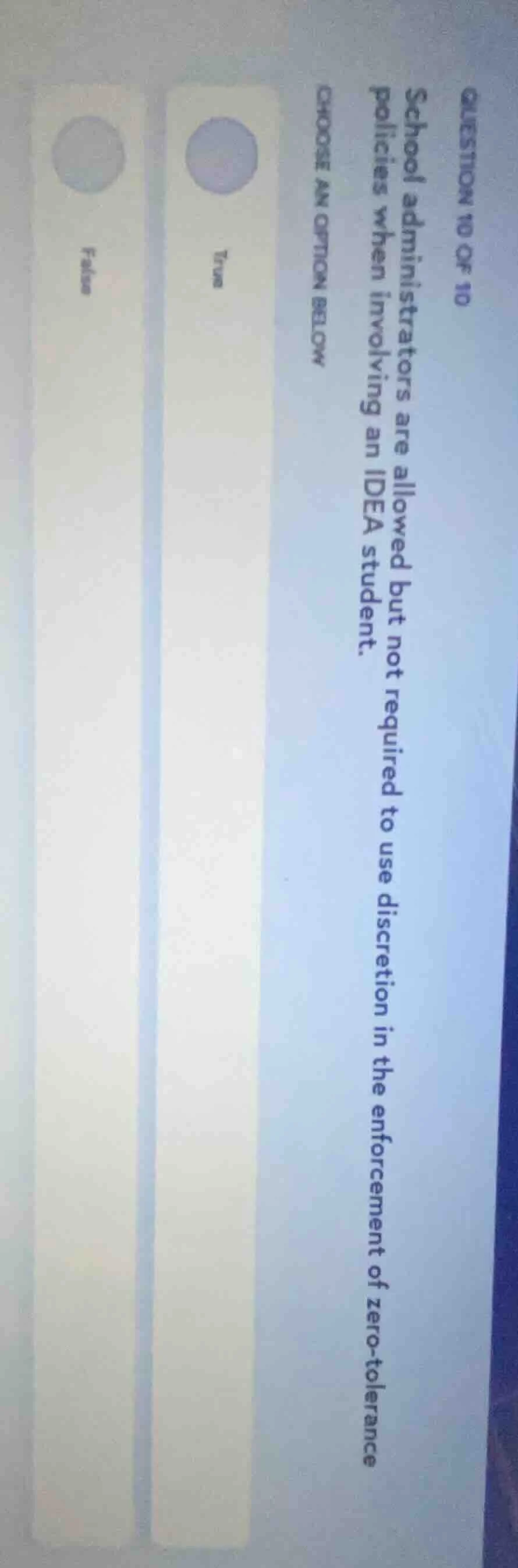 question 10 of 10 school administrators are allowed but not required to…