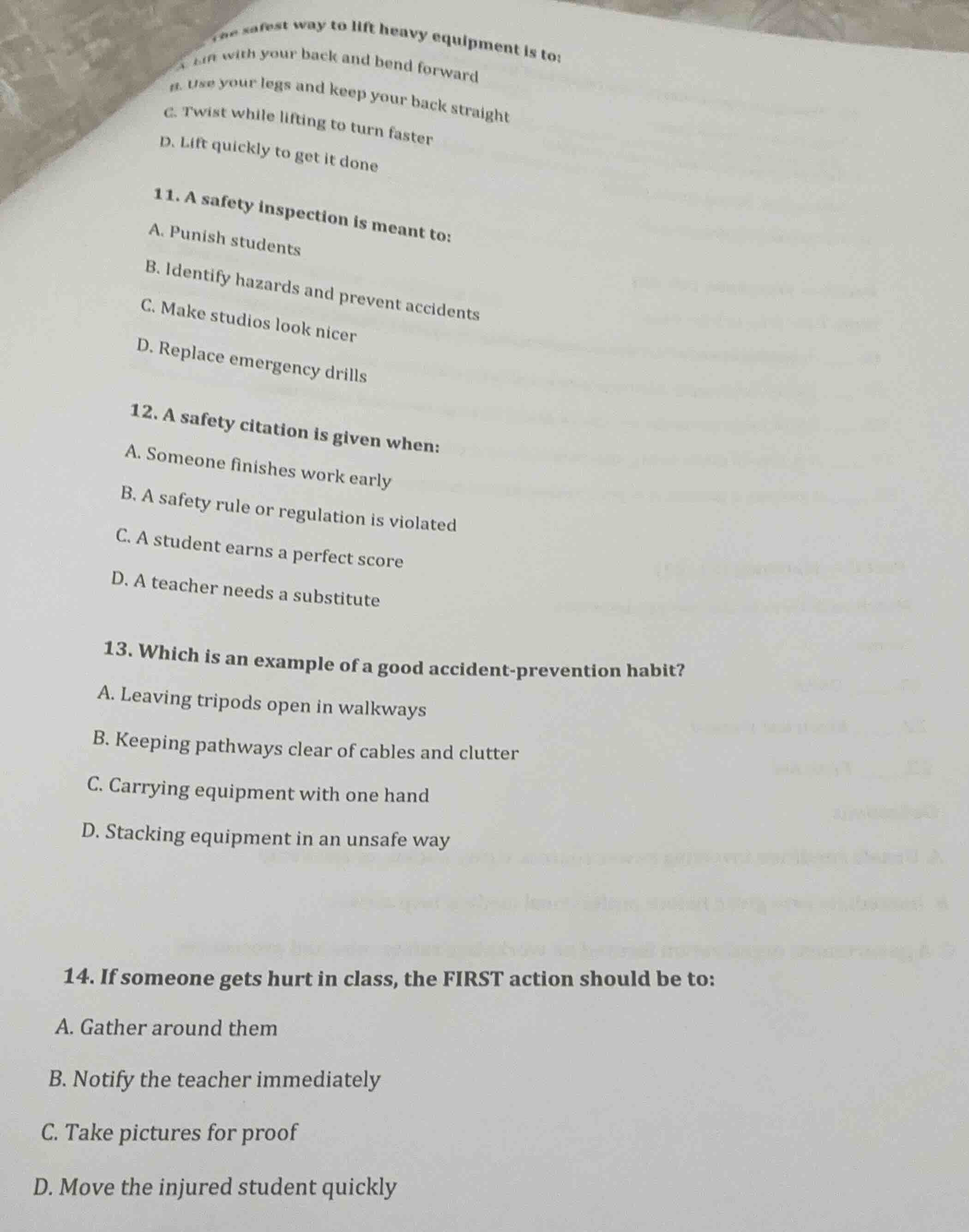 the safest way to lift heavy equipment is to: a. lift with your back an…