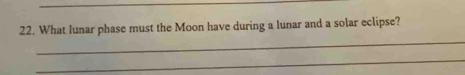 22. what lunar phase must the moon have during a lunar and a solar ecli…