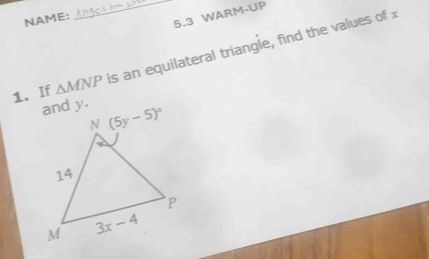 name: 5.3 warm-up 1. if $\\triangle mnp$ is an equilateral triangle, fi…
