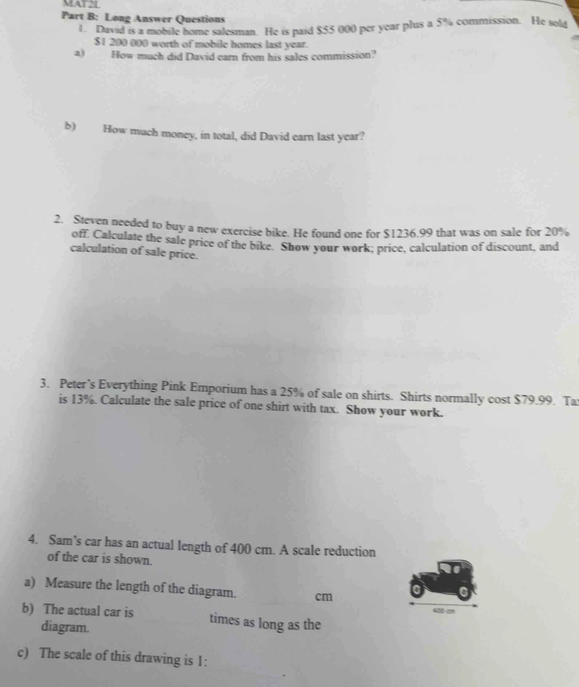 mat2l part b: long answer questions 1. david is a mobile home salesman.…