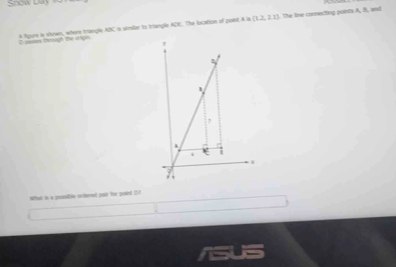 a figure is shown, where triangle abc is similar to triangle ade. the l…
