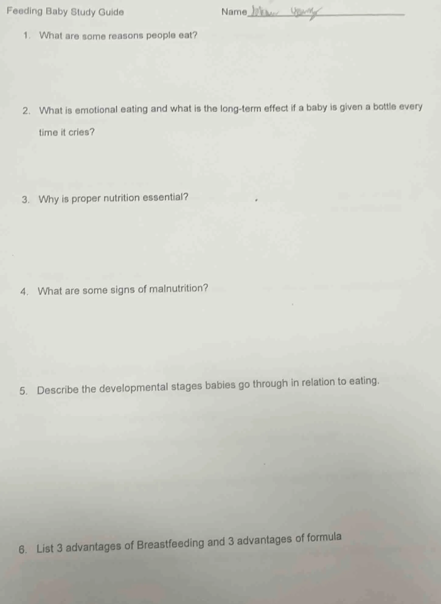 feeding baby study guide name 1. what are some reasons people eat? 2. w…