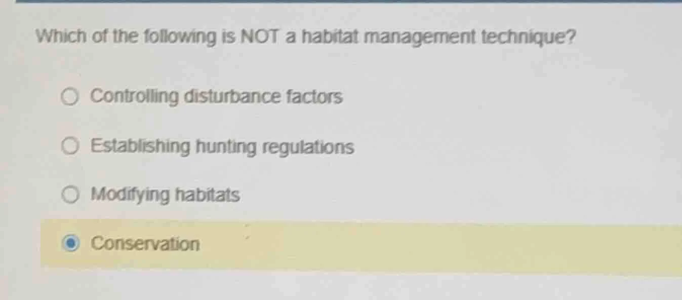 which of the following is not a habitat management technique? - control…