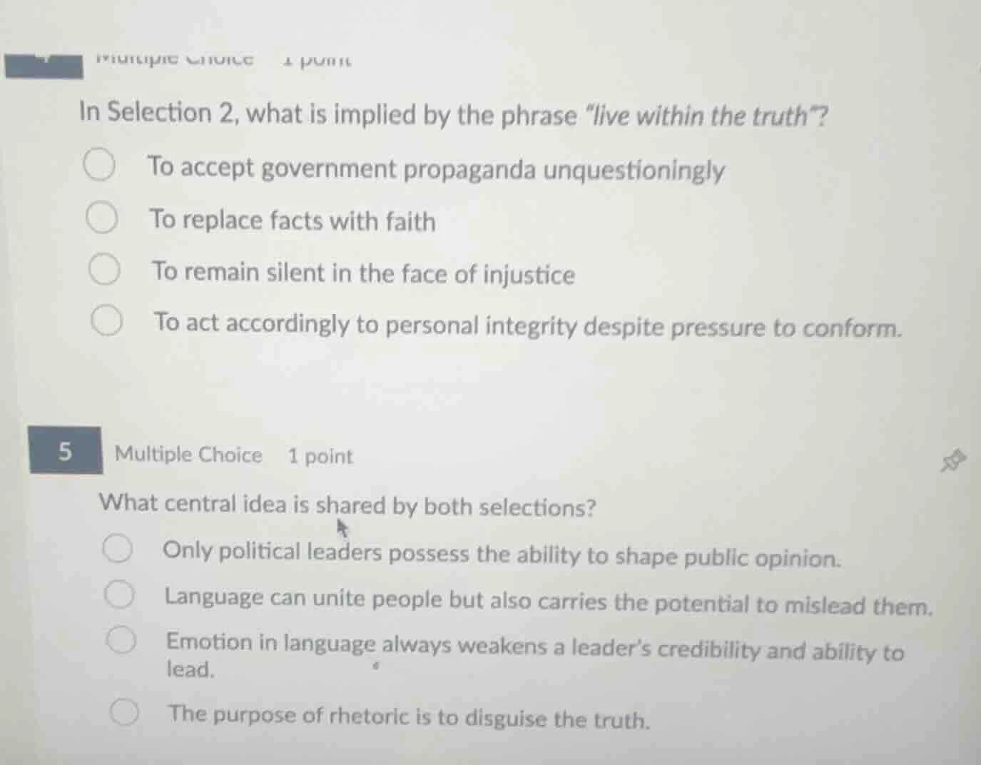 in selection 2, what is implied by the phrase \live within the truth\? …