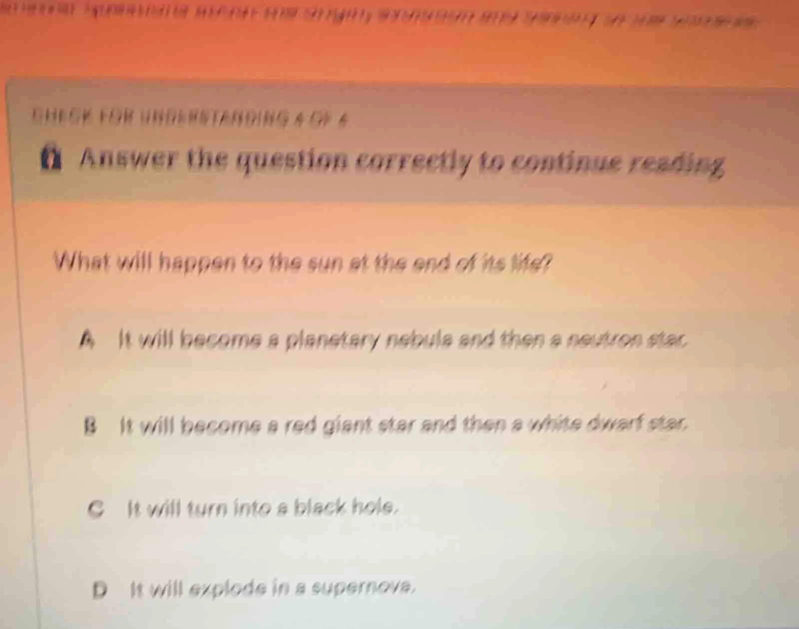check for understanding # ch 4 answer the question correctly to continu…