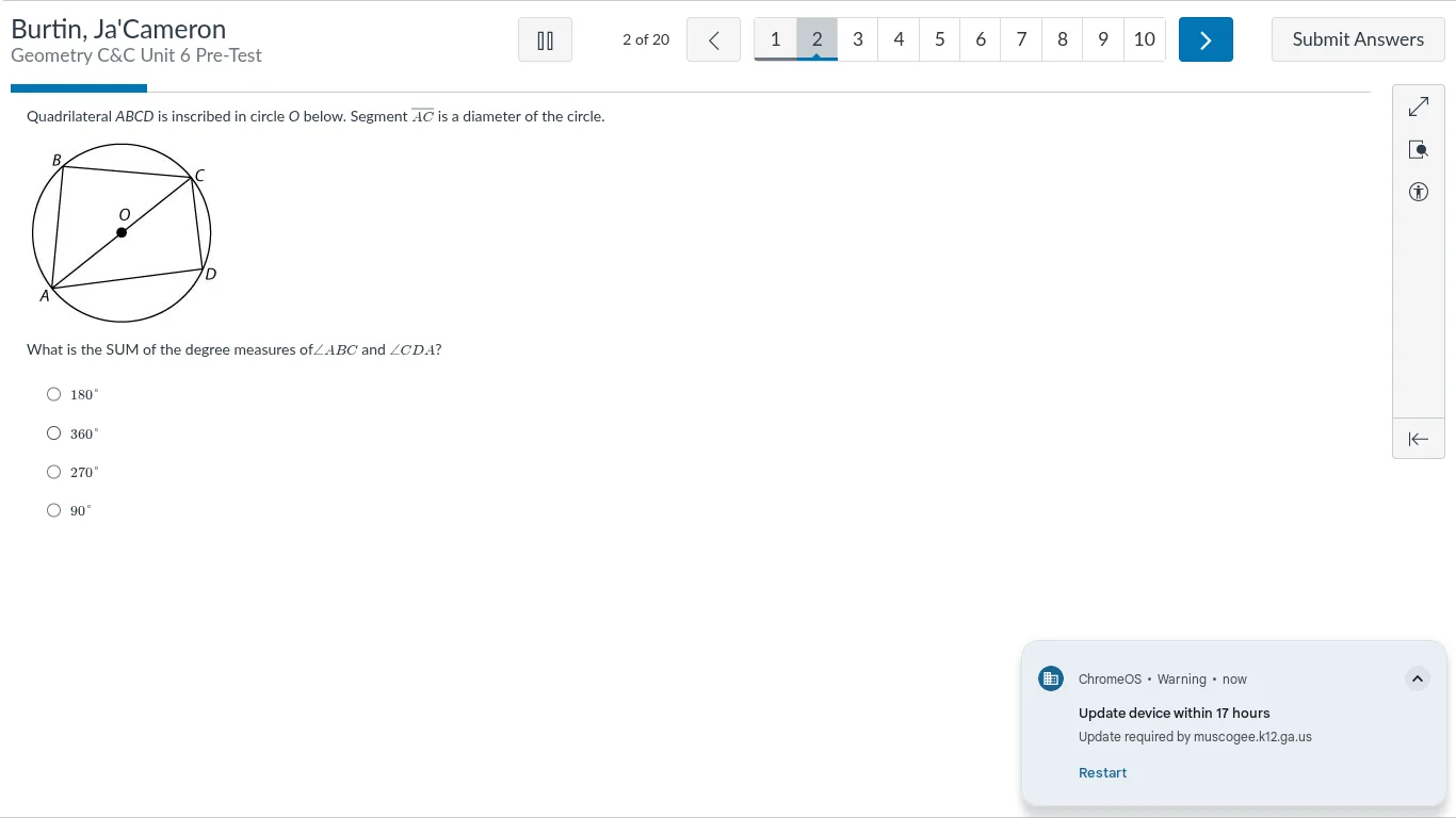quadrilateral abcd is inscribed in circle o below. segment \\(\\overlin…