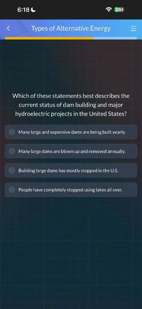 which of these statements best describes the current status of dam buil…