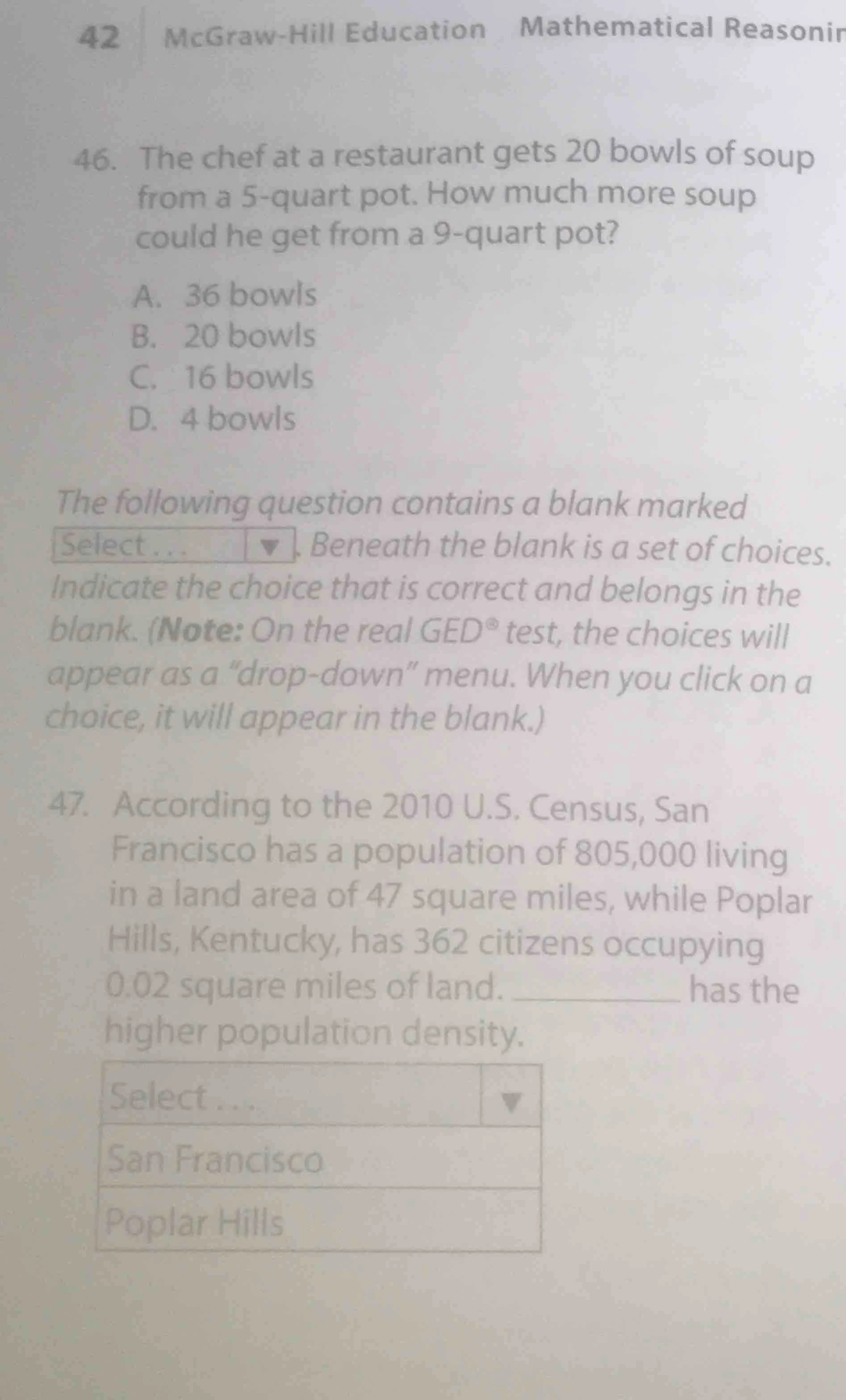 46. the chef at a restaurant gets 20 bowls of soup from a 5 - quart pot…