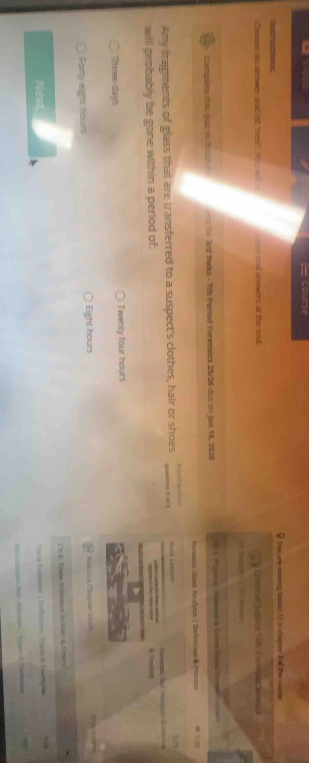 any fragments of glass that are transferred to a suspects clothes, hair…