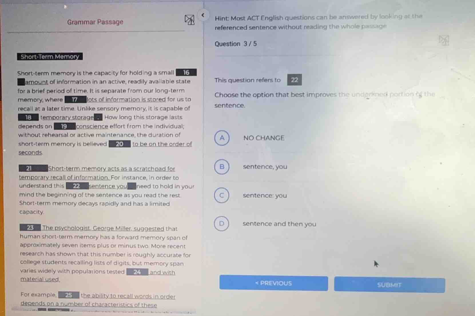 grammar passage short - term memory short - term memory is the capacity…