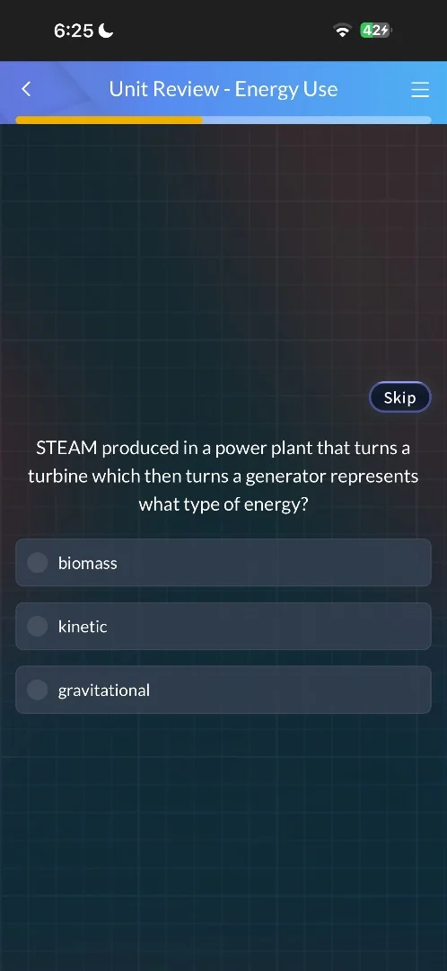 steam produced in a power plant that turns a turbine which then turns a…