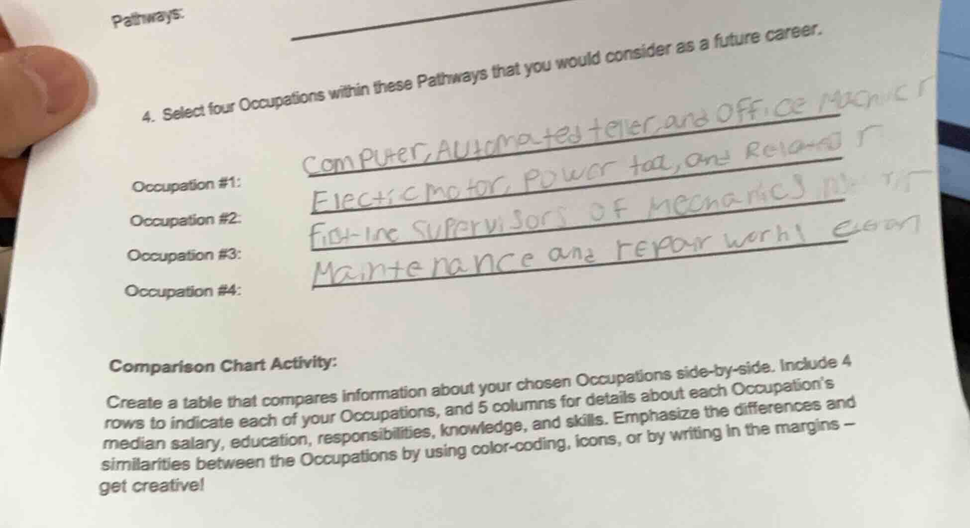 pathways: 4. select four occupations within these pathways that you wou…