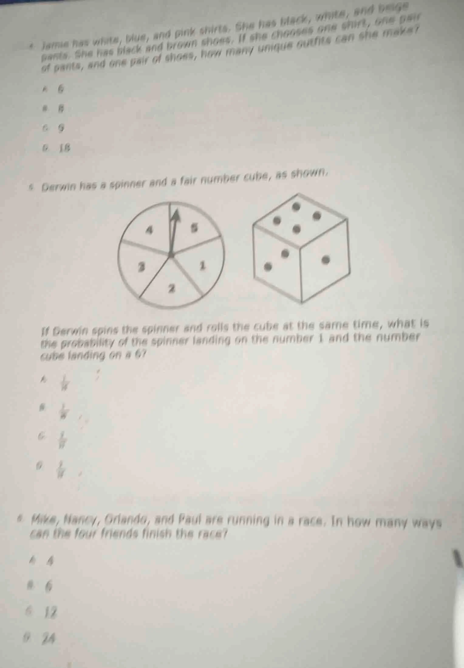 4. janna has white, blue, and pink shirts. she has black, white, and be…