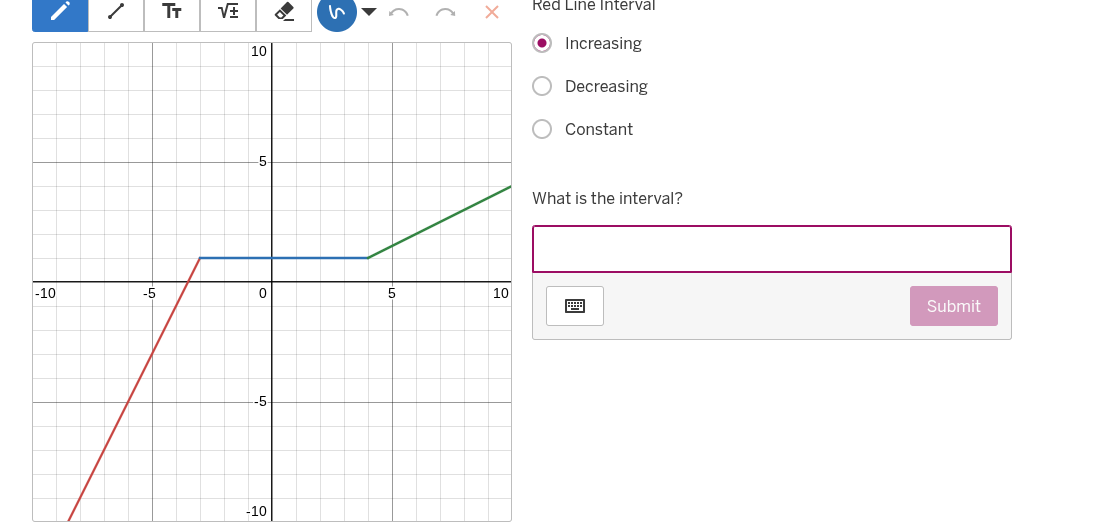 red line interval increasing decreasing constant what is the interval? …