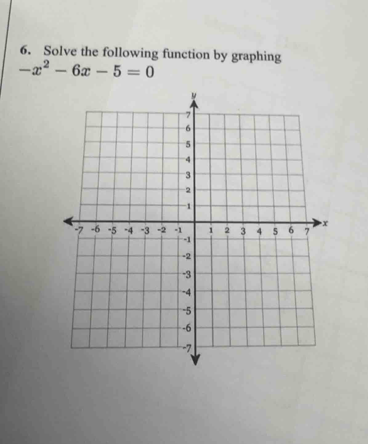 6. solve the following function by graphing $-x^2 - 6x - 5 = 0$