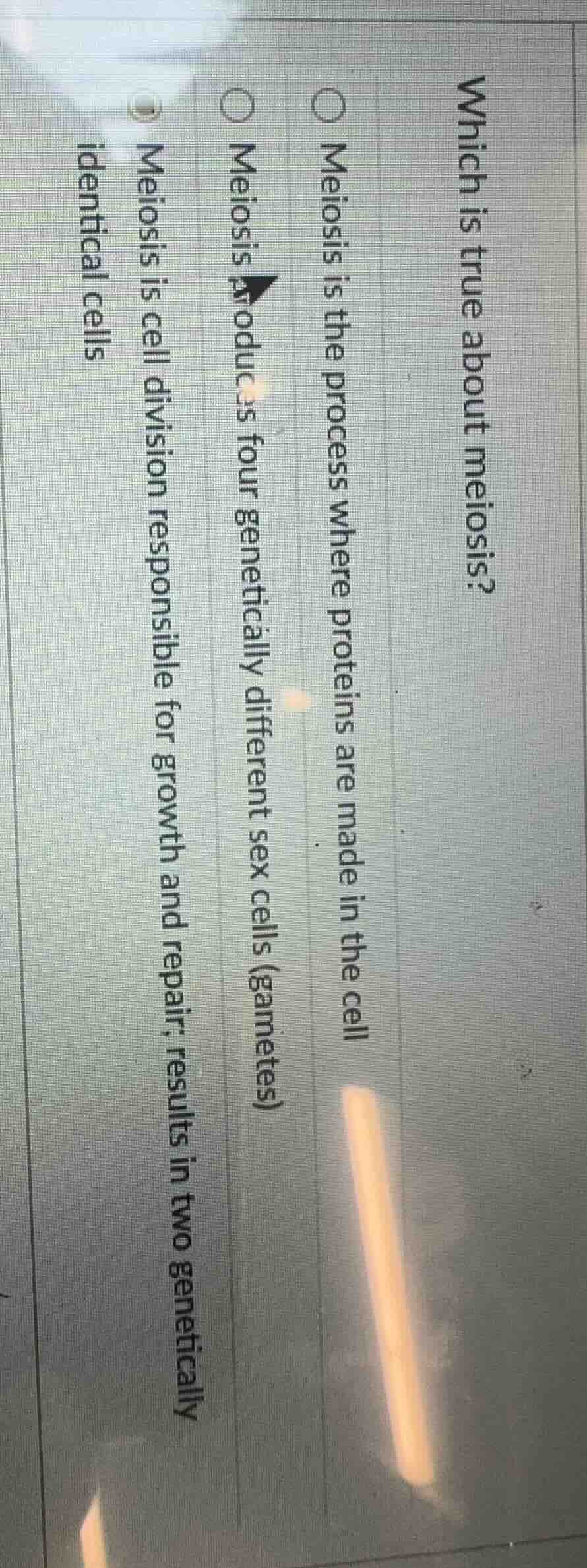 which is true about meiosis? - meiosis is the process where proteins ar…