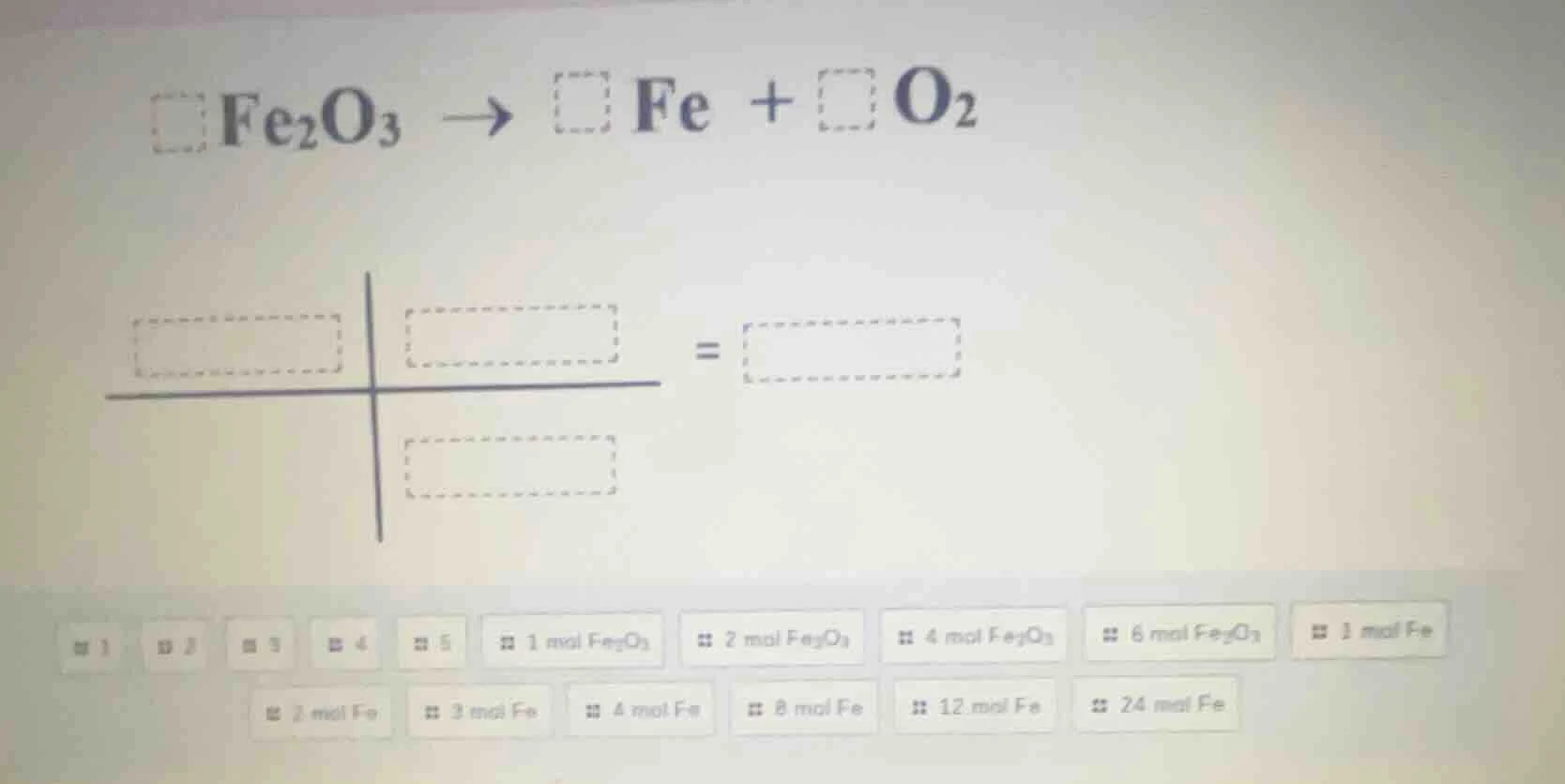 fe₂o₃ → fe + o₂