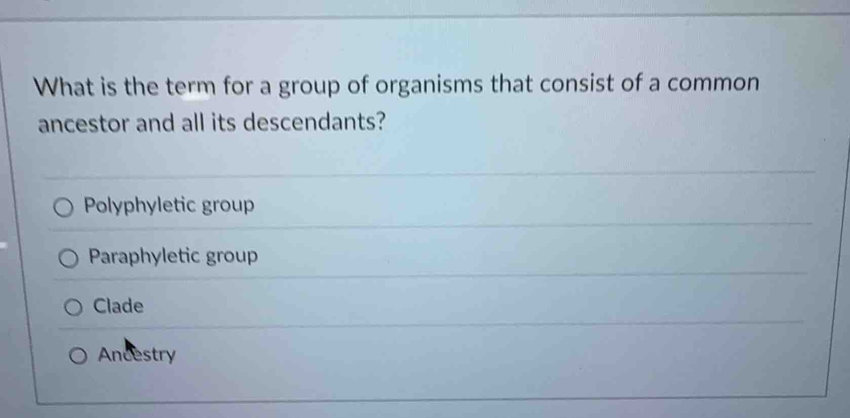 what is the term for a group of organisms that consist of a common ance…