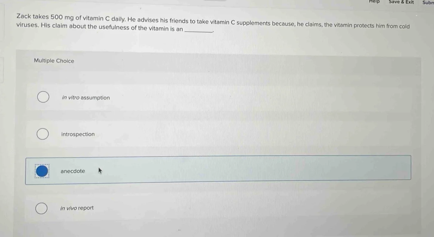 zack takes 500 mg of vitamin c daily. he advises his friends to take vi…