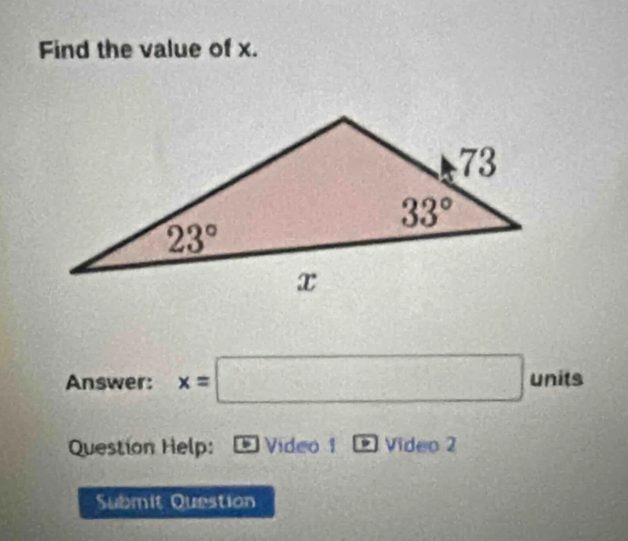 find the value of x. answer: x = \\boxed{} units question help: video 1…