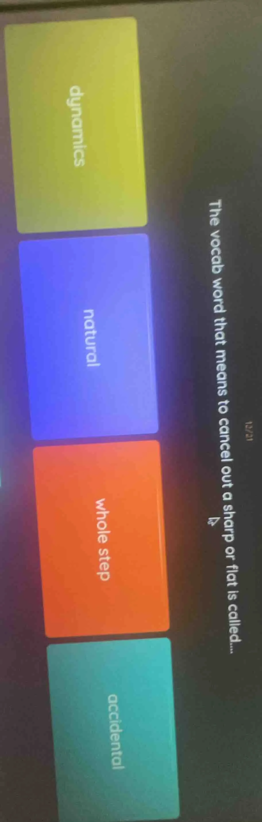 the vocab word that means to cancel out a sharp or flat is called... dy…