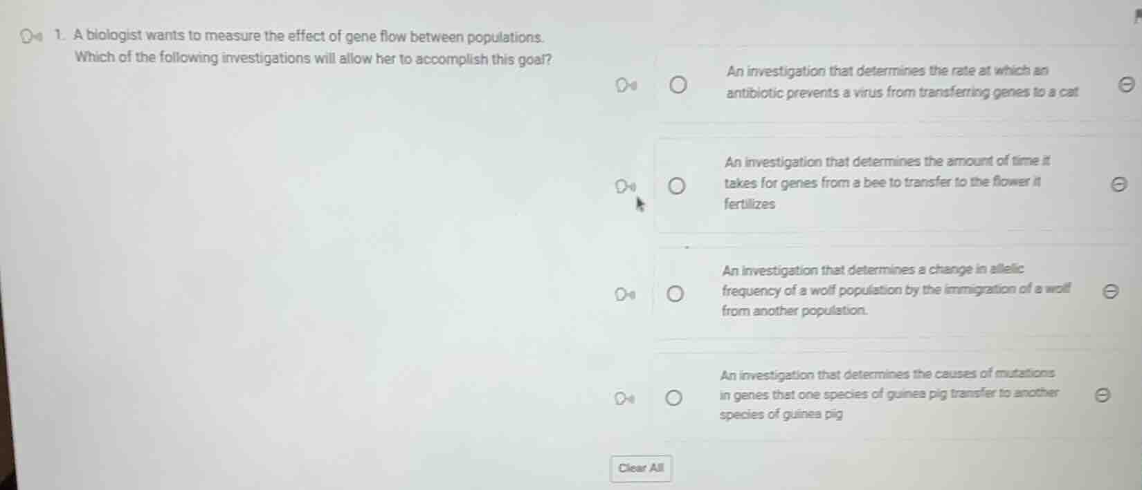 1. a biologist wants to measure the effect of gene flow between populat…