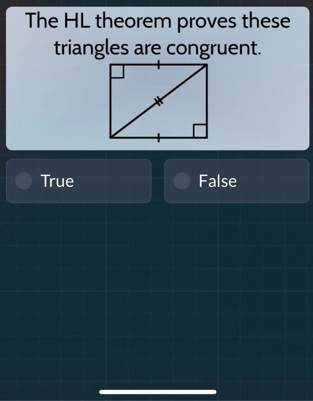 the hl theorem proves these triangles are congruent. true false