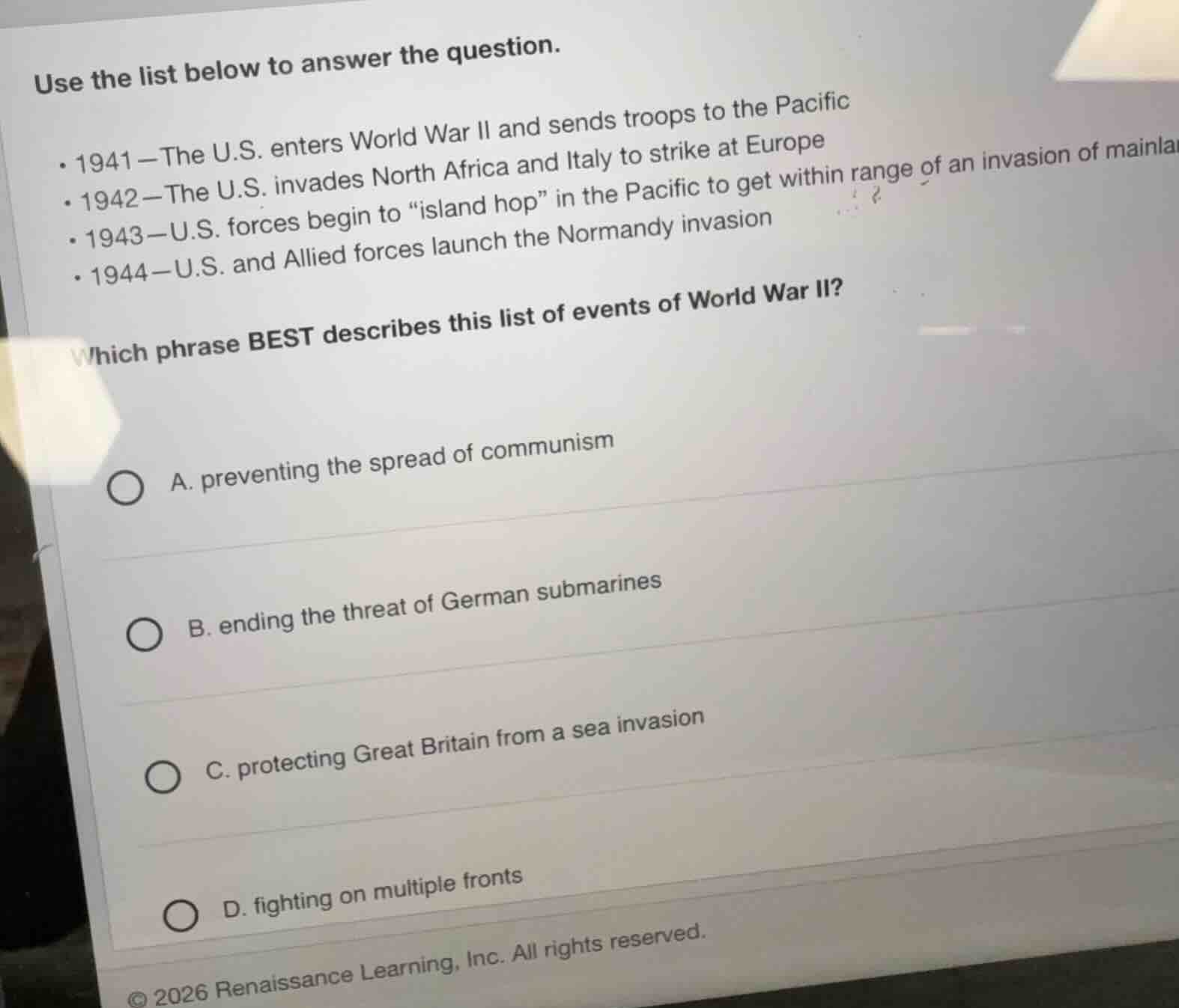 use the list below to answer the question. - 1941—the u.s. enters world…