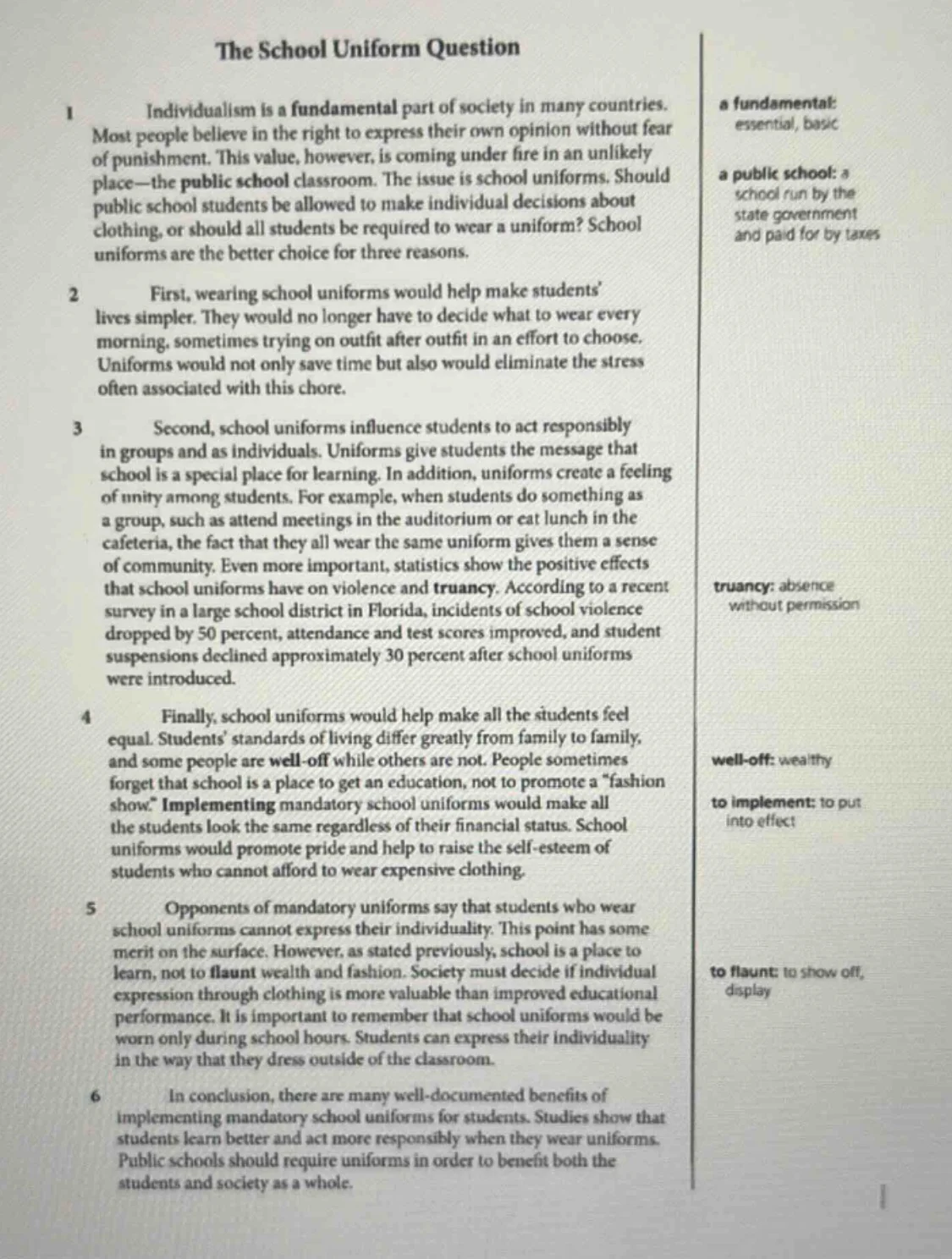 the school uniform question 1 individualism is a fundamental part of so…