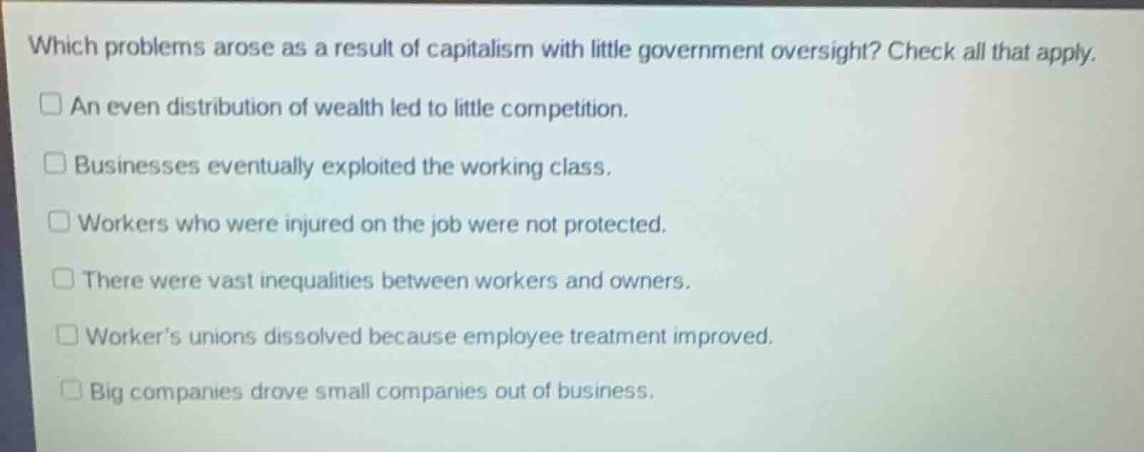 which problems arose as a result of capitalism with little government o…