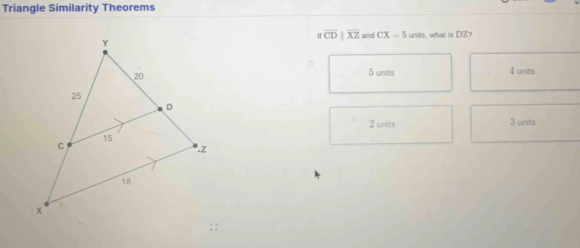 triangle similarity theorems if $overline{cd} \\parallel \\overline{xz}…