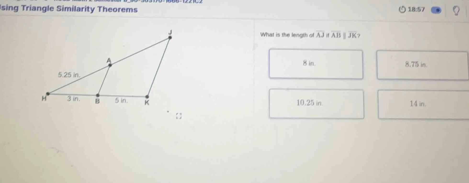 using triangle similarity theorems what is the length of \\(\\overline{…