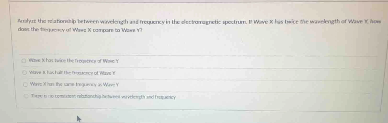analyze the relationship between wavelength and frequency in the electr…