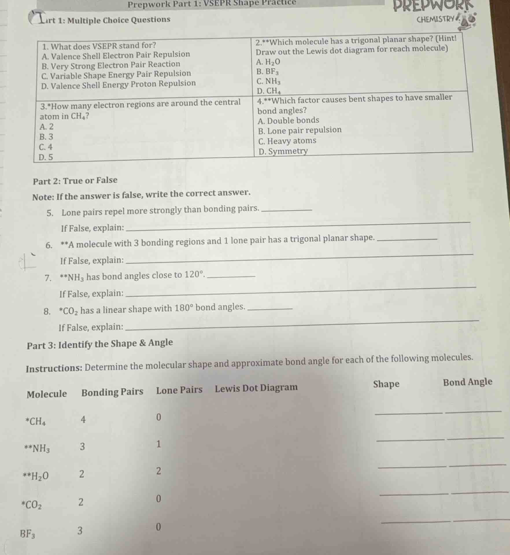 prepwork part 1: vsepr shape practice part 1: multiple choice questions…