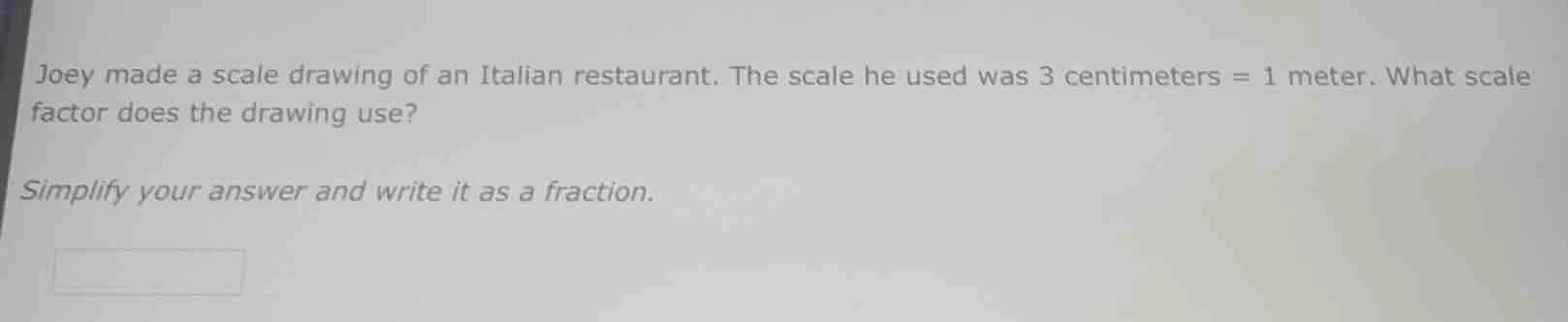 joey made a scale drawing of an italian restaurant. the scale he used w…