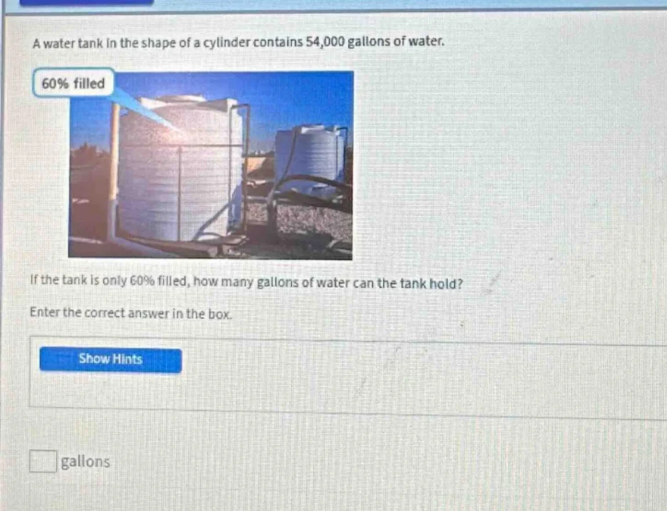 a water tank in the shape of a cylinder contains 54,000 gallons of wate…