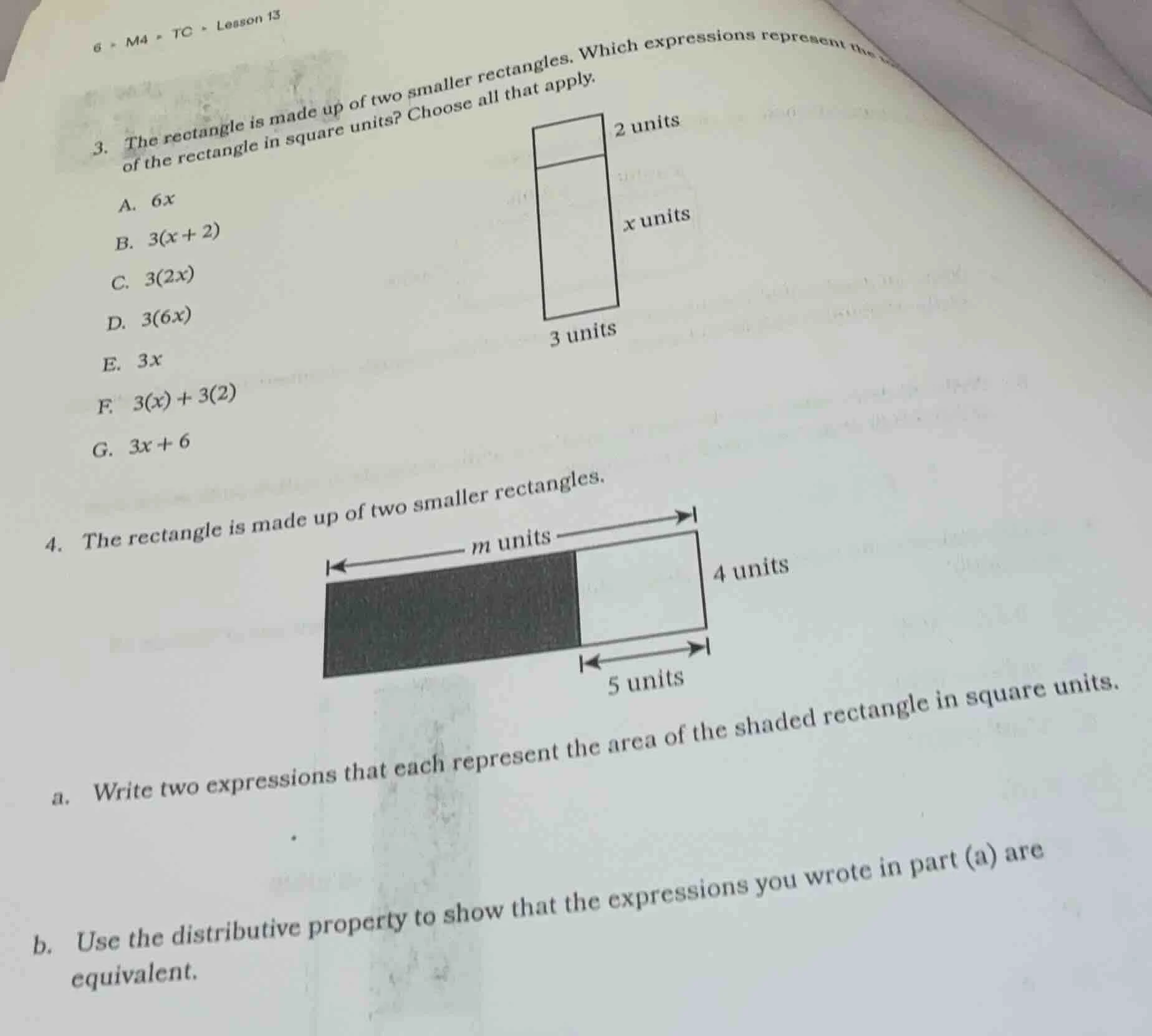 3. the rectangle is made up of two smaller rectangles. which expression…